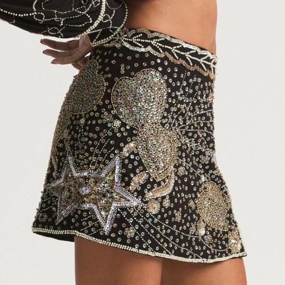 LoveShackFancy x Free People Lani Star Heart Embellished 6 / Sm Black MidRise - Picture 3 of 17